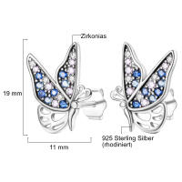 Besondere Schmetterling Ohrstecker aus 925 Silber mit blauen Zirkonia