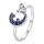 925 Silber Ring Katze mit Mond und blauen Zirkonias