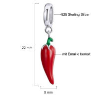 Special pendant chili pepper made of 925 silver with red...