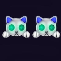 Unique glow-in-the-dark scary cat stud earrings made of...