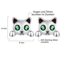 Unique glow-in-the-dark scary cat stud earrings made of 925 silver