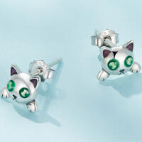 Unique glow-in-the-dark scary cat stud earrings made of 925 silver