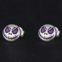 Special noctilucent scary face stud earrings made of 925 silver