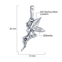 Sweet 925 silver fairy pendant with sparkling zirconia wings - elf