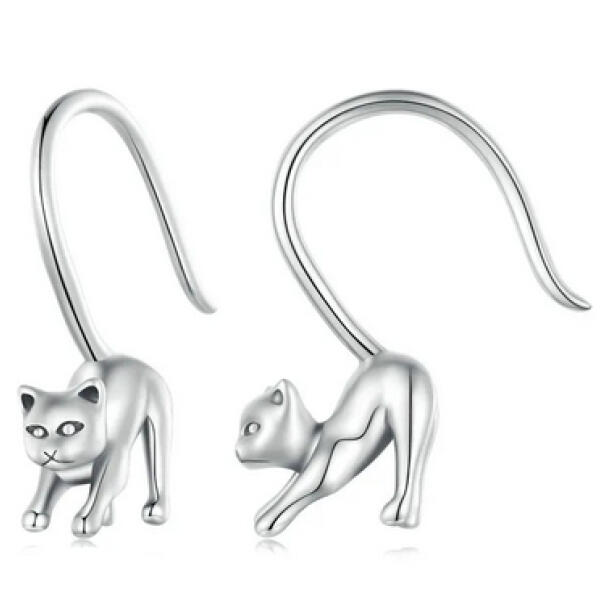 Unique cat earrings made of 925 silver in 3D style hanging cats