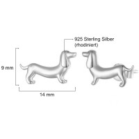 Besondere Dackel / Hund Ohrstecker in 3D aus 925 Silber Hundeliebe