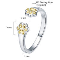 925 Silver Ring with Golden Paws