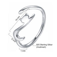 Eleganter rekelnder Katze Ring aus 925 Silber rhodiniert