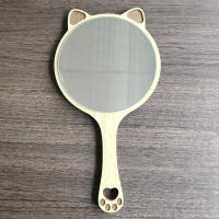 Large Hand Mirror with Cat Ears and Laser-Etched Paw Prints on Handle