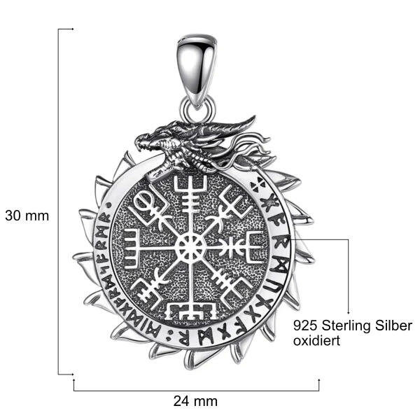 Anhänger Wikinger Kompass mit Drache und Runen 925 Silber