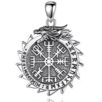 Viking compass pendant with dragon and runes made of 925...