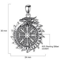 Viking compass pendant with dragon and runes made of 925 silver