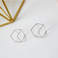 Special 3-Dimensional Large Modern Cube Earrings in 925 Silver