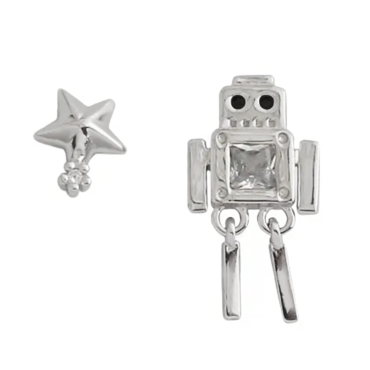 925 Silber - Roboter und Zirkonia Schmu Ohrstecker Silber 925 Stern mit