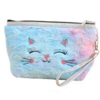 Special cat cosmetic plush bag with embroidered cat face