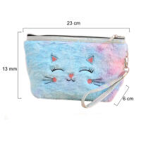 Special cat cosmetic plush bag with embroidered cat face