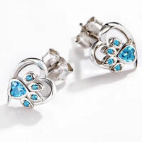 Special paw stud earrings made of 925 silver with zirconia - dog, cat