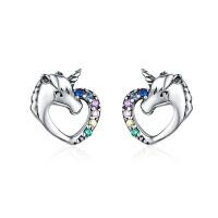 Stud earrings heart with unicorn