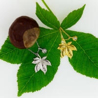 925 silver necklace with chestnut and leaf