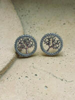Special tree of life stud earrings made of 925 silver round zirconia